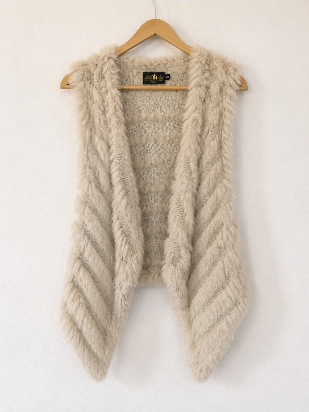 Metric Knits Real Rabbit Fur Knit Vest Open Front Waterfall Hem Size S